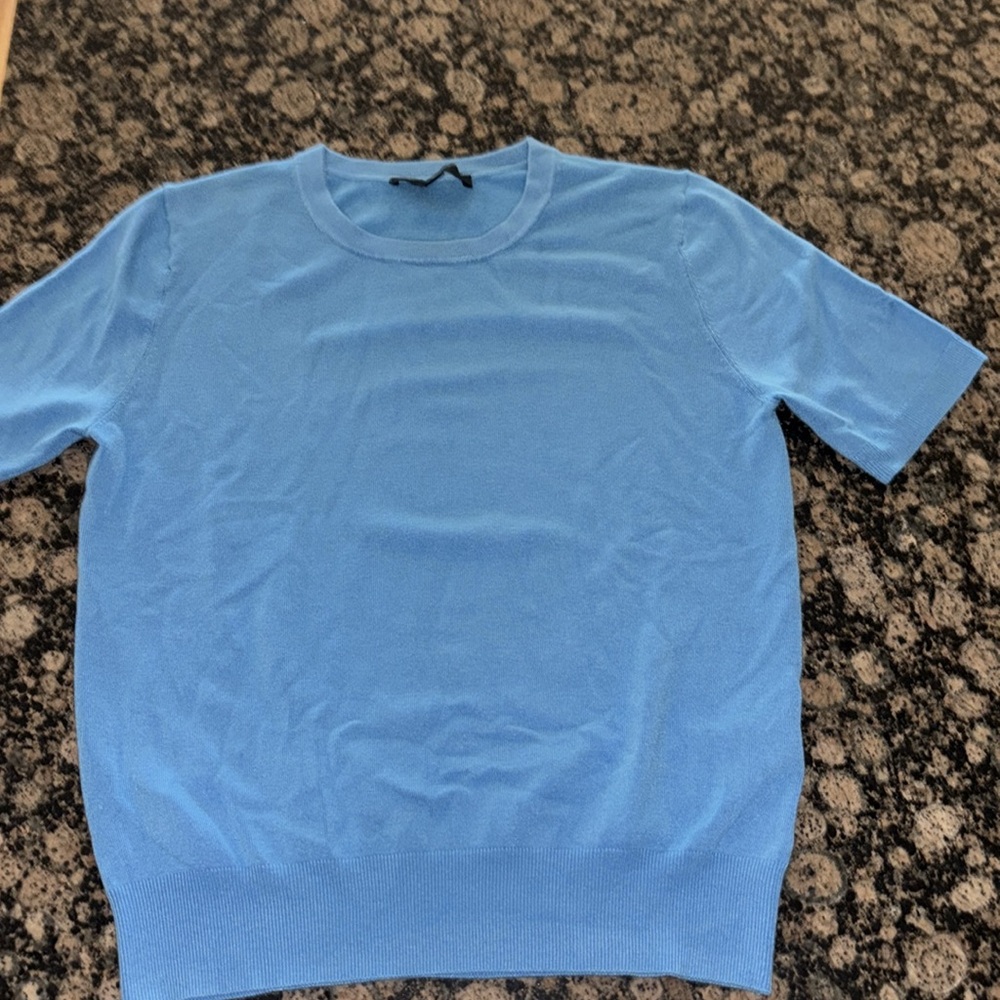 Zara Sky Blue Short-Sleeve Crewneck Sweater